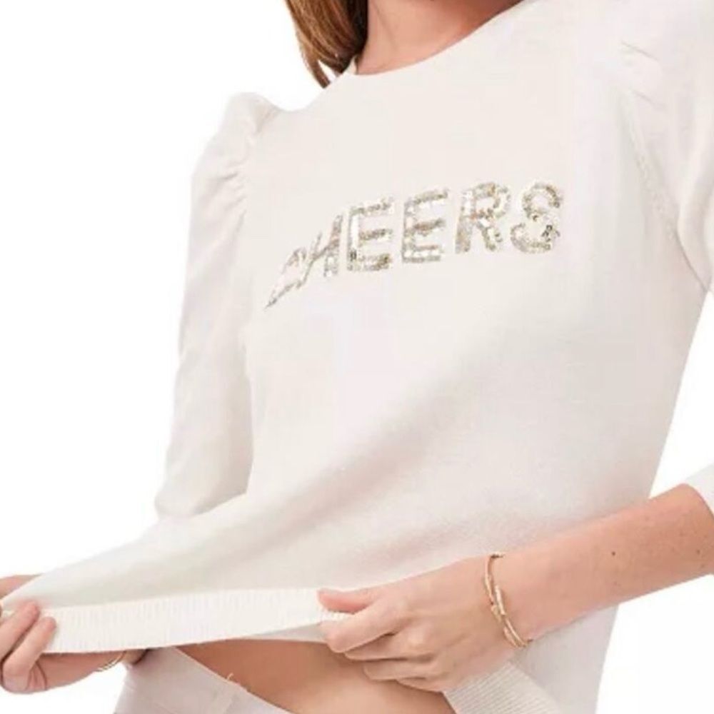 1 State White Sweater with sequin Cheers' Embellishment size M